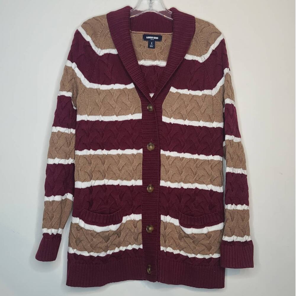 Lands' End drifter cotton cable cardigan - small